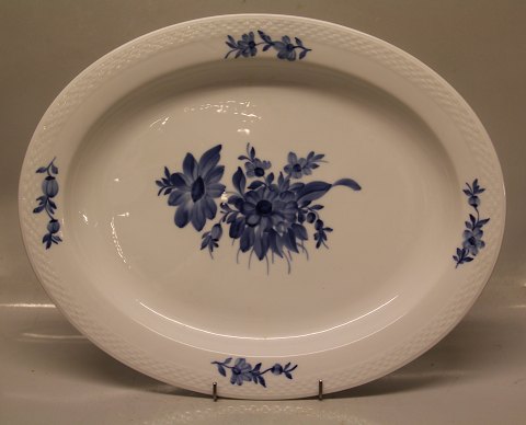 8018-10 Stort ovalt fad 41 cm Kongelig Dansk Porcelæn Blå Blomst Flettet