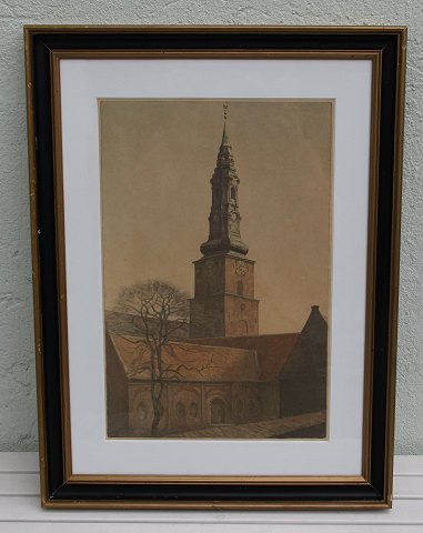 Radering Vilhelm Hammershoi Kirketårnet på Sct Peters Kirke 56 x 42 cm