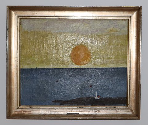 Oluf Høst Maleri Olie på lærred ca 53 x 63 cm
Bornholm: Sol over Gudhjem!